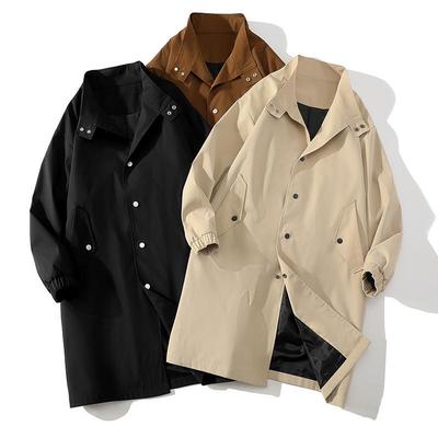 Spring and Autumn Windbreak Men's Mid To Long Coat Men's Jacket Solid Color Single Breasted Lapel Out Fashion Casual Men's Wear