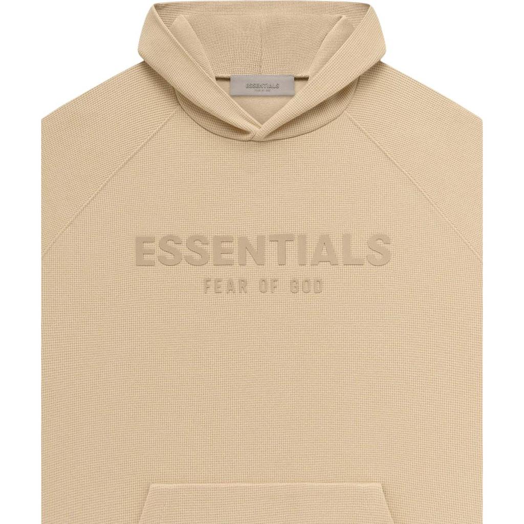 Fear of God Essentials SS23 Waffle Raglan Hoodie with Logo Print Men Hoodie Sand White FOG-SS23-035