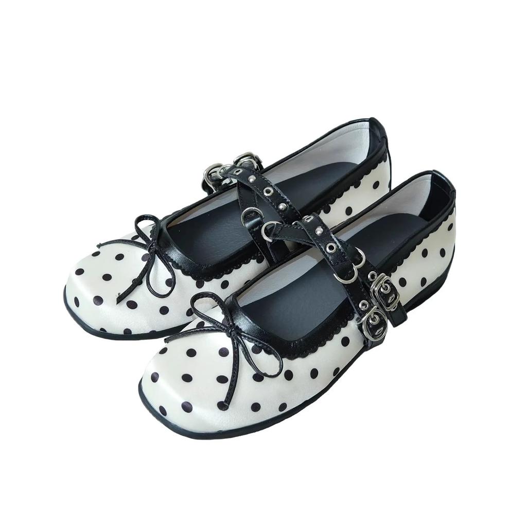 French retro ballet shoes women's soft sole 2025 new red polka dot satin Mary Jane shoes women's flat shoes