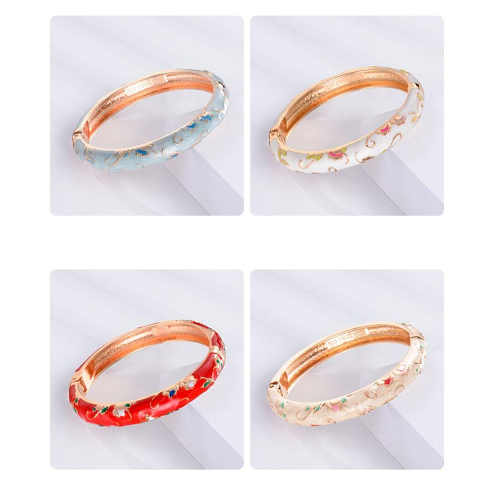 Chinese Style Drip Oil Enamel Bracelet Traditional Hollow Out Flower Bangle  Girls