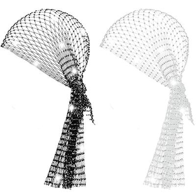 2pcs Rhinestone Mesh Headband Head Scarfs for Women Girls Rave Hair Accessories