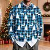 Men's Casual Loose Fit Long Sleeve Collared Shirt with Christmas Print for Holiday Parties