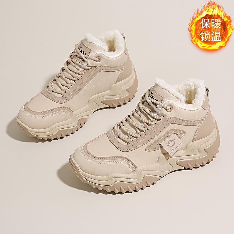 2025 Winter Velvet High-top Shoes Children's Korean Version Versatile Thickened Warm Cotton Shoes Thick-soled Heightening Sports Dad Shoes