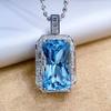 Santa Maria Topaz Blue Gemstone Necklace Emerald Cut Imitation Aquamarine Pendant Luxury Jewelry