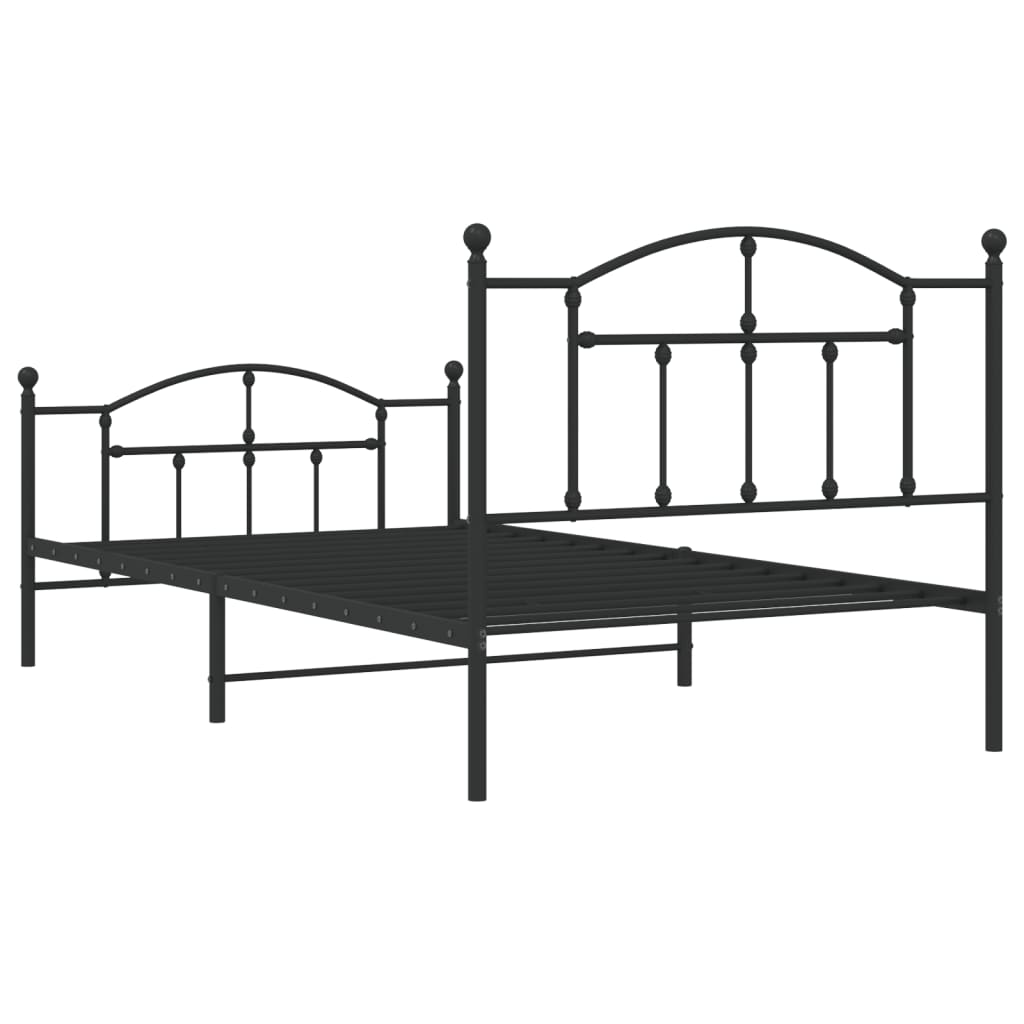 Metal Bed Frame with Headboard and Footboard Black 107x203 cm