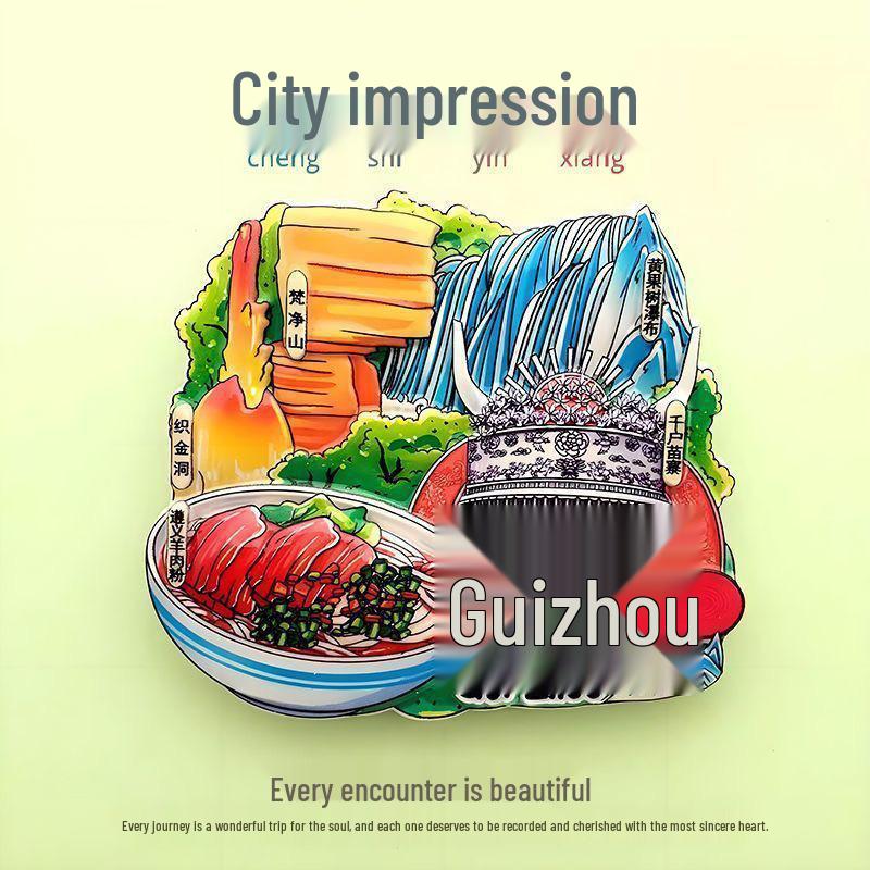 Guochao Cartoon Wahrzeichen Kreatives Souvenir Acryl Kühlschrankmagnet