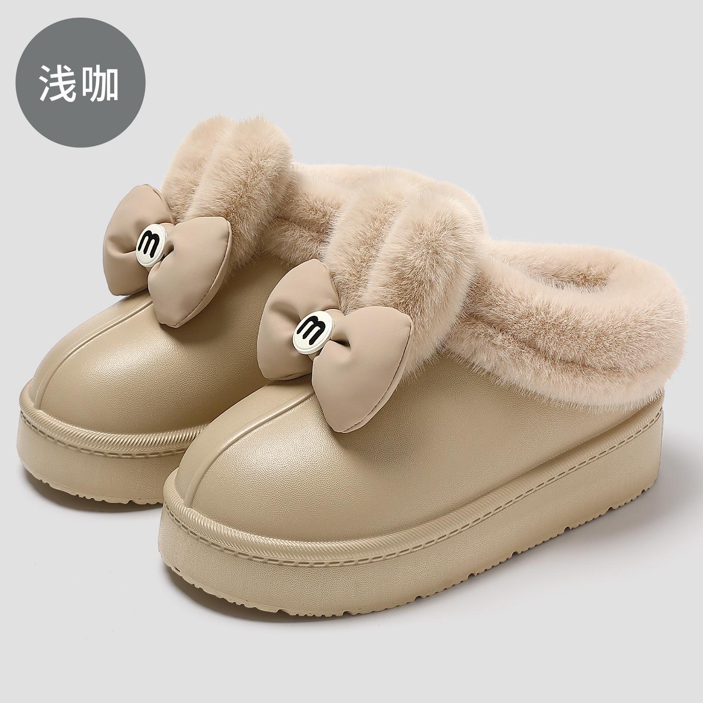 

Бантик, полпачки хлопковых туфель, зимние на толстой подошве, теплые, флис и нескользящие, мягкие домашние плюшевые тапочки 40-41 света кофе