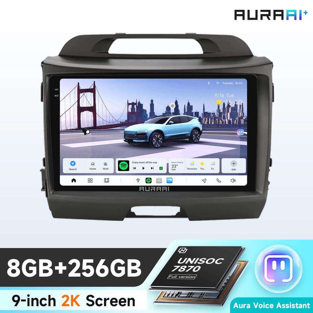 Auraai Car Intelligent Multimedia for Kla Sportage 2010 - 2016 Car Radio Gps Navi Carplay 4g Wifi Rds Dsp Unisoc 7870 Adas 2Din