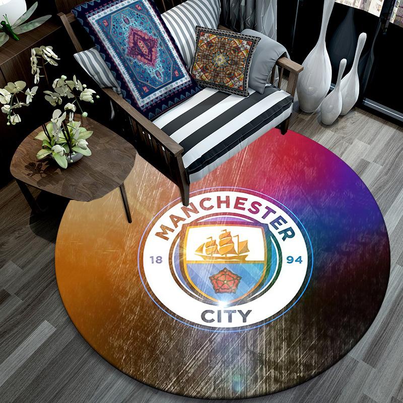 Manchester City Football Club2 Round Area Rug,Carpet Rug for Living Room Bedroom Sofa Playroom Decor,Non-slip Floor Mat