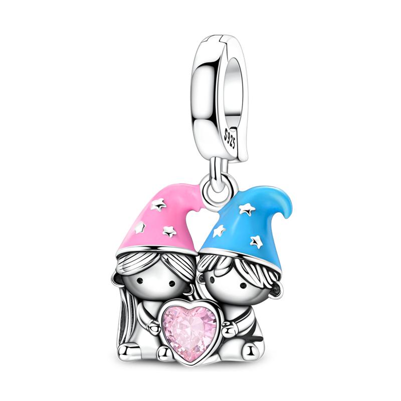 925 Silver Cartoon Doll Theme Series Pendants Bear Piggy Wizard Dwarf Charms Fit Original Bracelet Necklace Jewelry