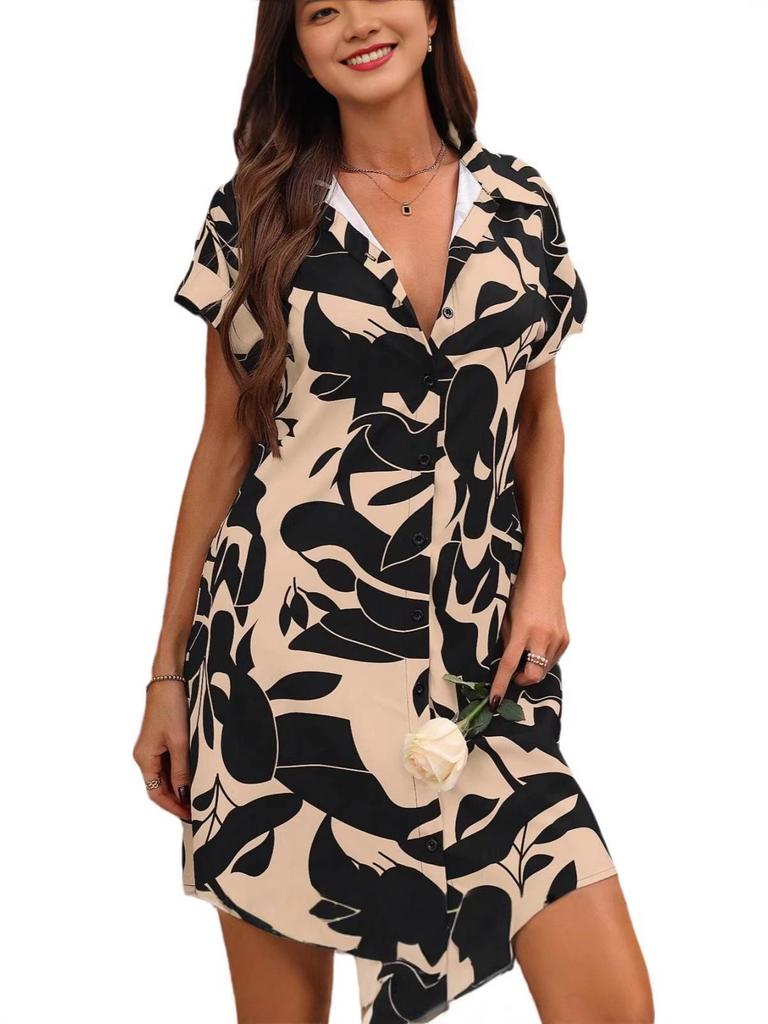 2026 Women's Summer Floral Print Short-Sleeve Cardigan Dress