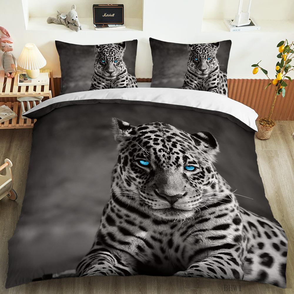 Tiger Lion Leopard Duvet Cover Set Animal Theme 3D Bedding Set King Queen Size For Kids Boy Girl Teens Polyester Comforter Cover
