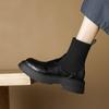 Krazing Pot Microfiber Autumn Winter Shoes Thick High Heels Flat Platform Size 43 Motorcycle Boots Knitwear Ankle Boots