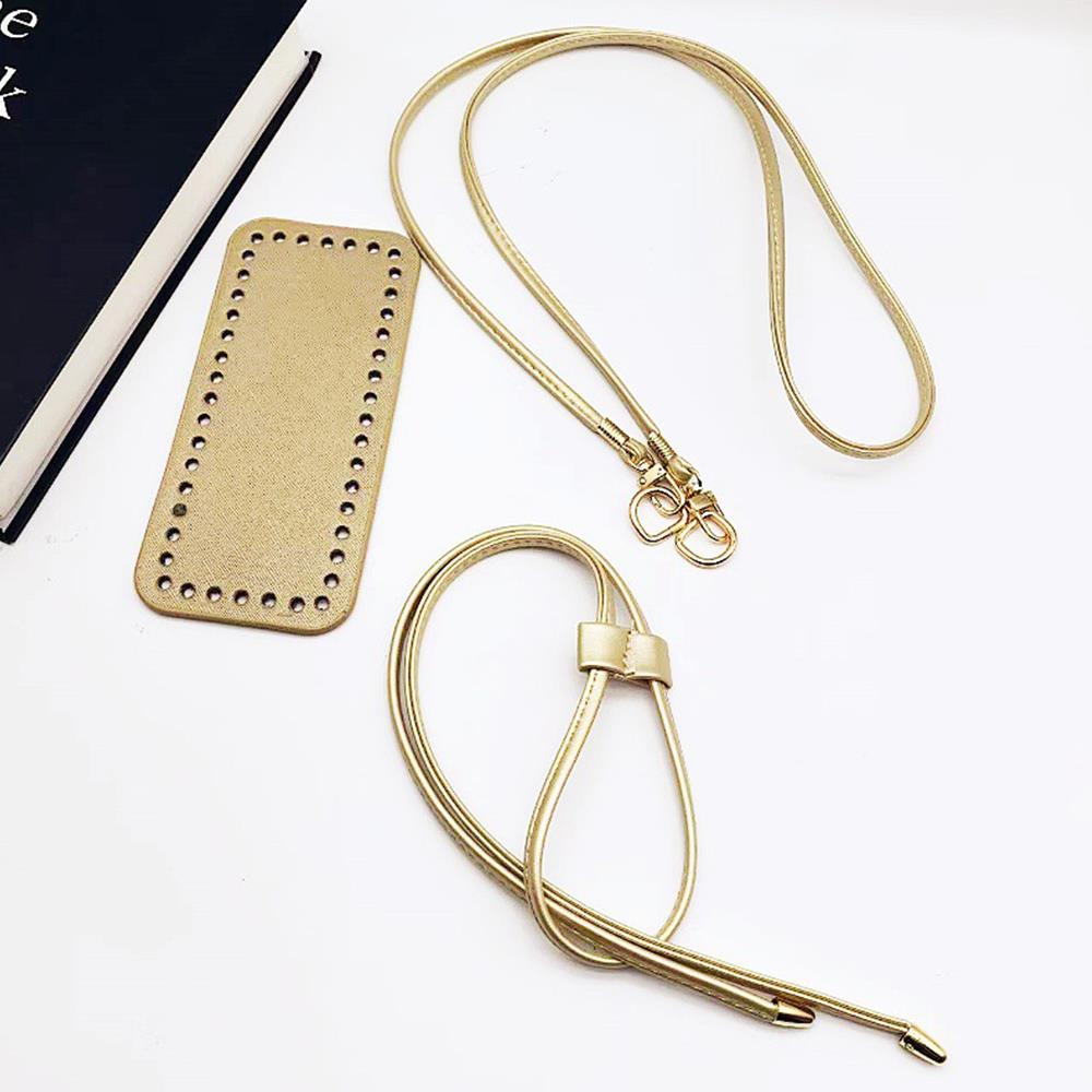 3Pcs DIY PU Leather Crochet Bag Accessories Handmade Drawstring Parts Woven Bag Set Solid Color Bag Bottom Base Bag Strap Handle