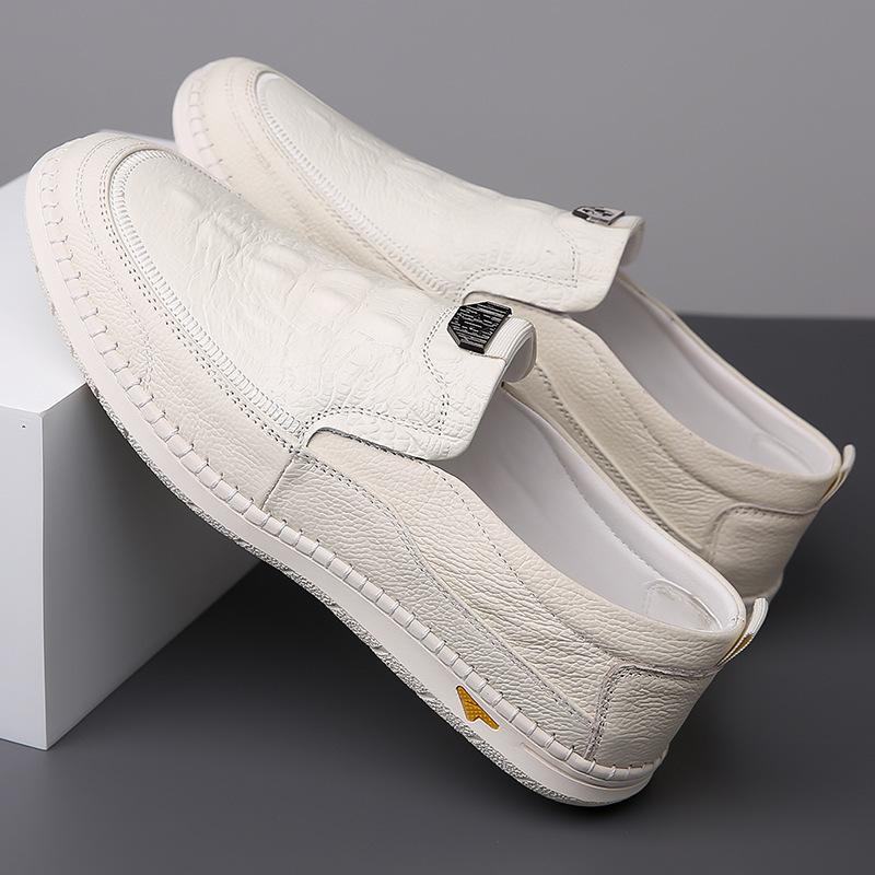 Herren Business Formal Lederschuhe aus der ersten Schicht Rindsleder Herrenmode Atmungsaktive Schuhe Britische Ein-Pedal Online Freizeitschuhe Weiß