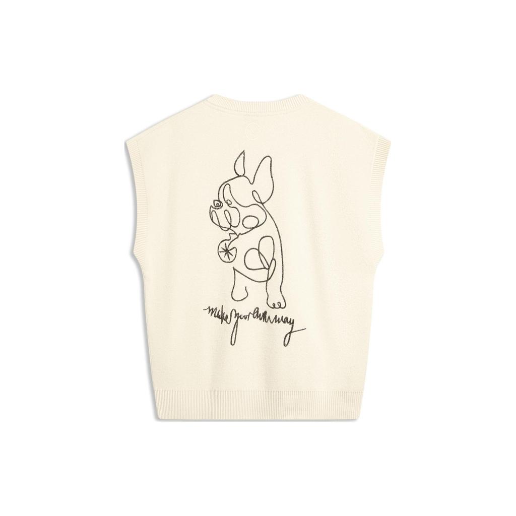 Li Ning Wade Series V-Neck Knitted Cartoon Vest Men Vests Off-White AMVT029-8