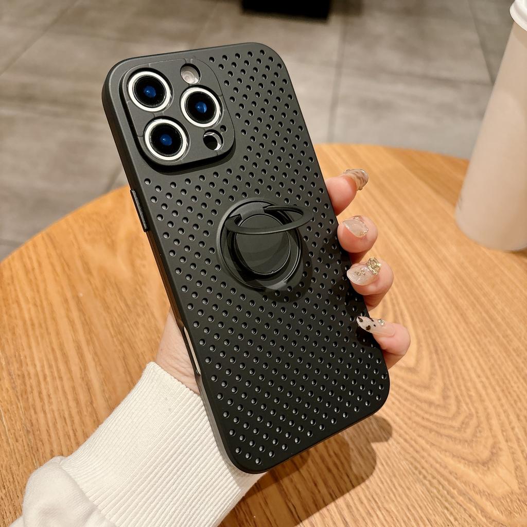 Heat Dissipation Mesh Ring Holder Stand Case for iPhone 16E 16 15 14 13 12 11 X XS XR 8 7 Plus Pro Max Shockproof Cooling Cover