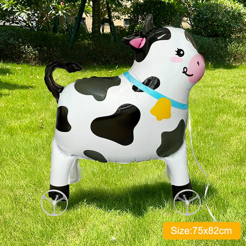 Large Size 4D Dinosaur Dog Cat Standing Foil Balloons Animals Walking Balloon With Wheel For Kids Birthday Party Decoration