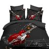 Guitar Duvet Cover Set,Electric Guitar In Burning Hardrock Musical Creativity Concept, Bedroom Decor Bedding Set Decor