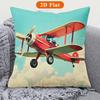 Vintage Red Biplane Pillowcase Retro Airplane Cushion Cover Classic Aviation Decor for Sofa Bedroom Living Room