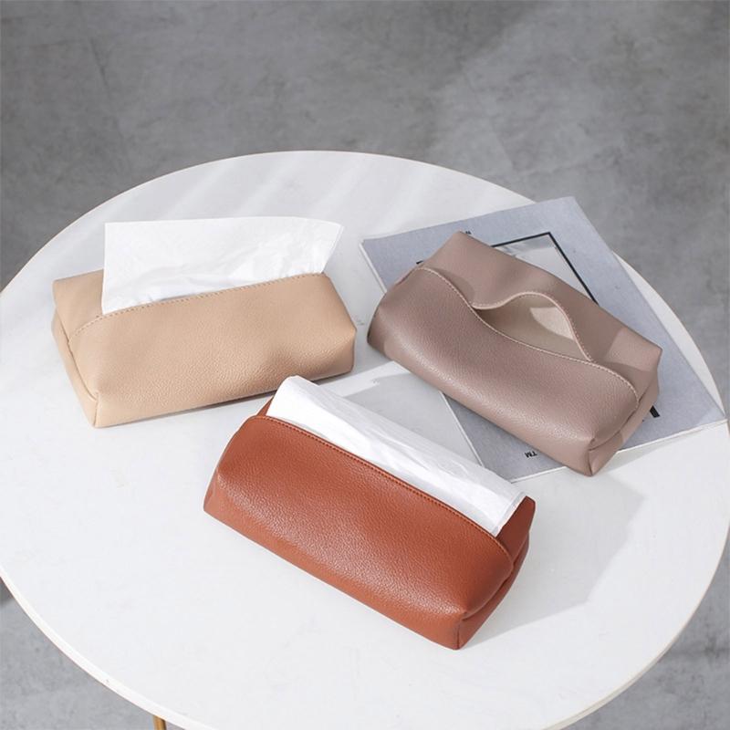 PU Leather Tissue Box Cover Rectangle Tissue Holder for Car Room Bathroom Decor Bedroom Ornament Folding Tissue Covers