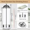 Straw Holder Dispenser 100 PCS Striped Straws Include - Clear  Drinking Straw Container with Stainless Steel Lid Storage Box