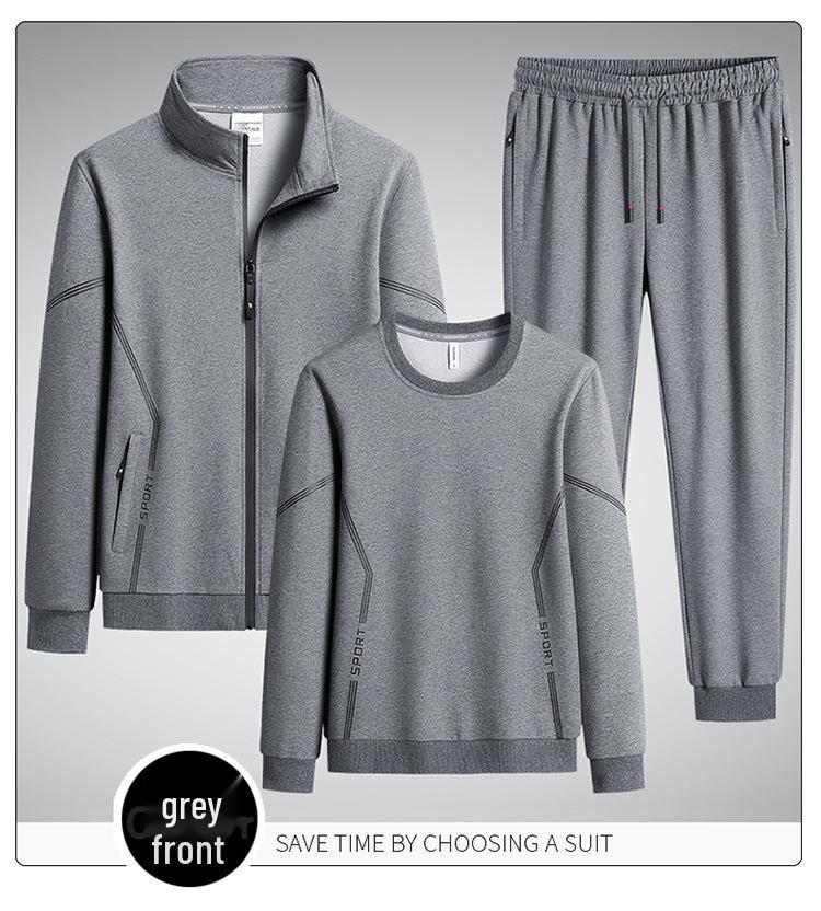 Men's Plus Size Spring Cotton Sportswear: Casual, Breathable Three-Piece Set with Running Cardigan and Round Neck