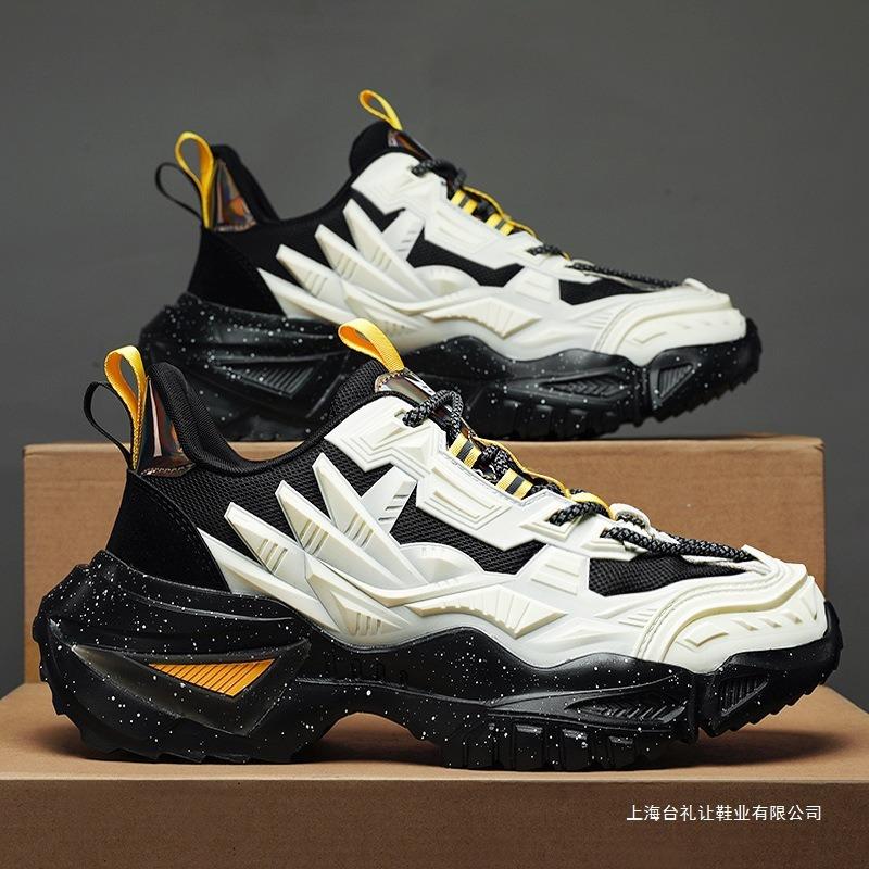 Men's shoes new autumn breathable men's sports and leisure height increase running black dad trendy shoes