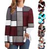 Casual Color Block topy z długim rękawem dla kobiet jesień geometryczna grafika z wycięciem pod szyją luźne t-shirty luźna tunika bluzki