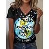 Fashionable Comfortable Breathable T-shirt Summer Colorful Retro 3D Pattern Women's V-neck Short Sleeved T-shirt