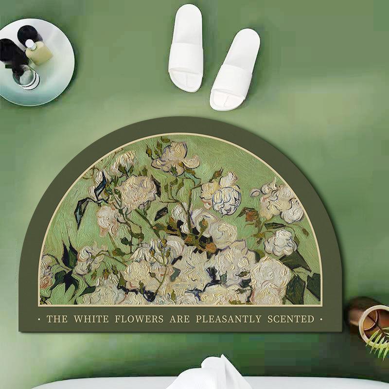 American Retro Flower Diatom Mud Floor Mat, Water-Absorbing Quick-Drying Foot Pad At The Bathroom Door, Washtable, Non-Slip Foot Pad