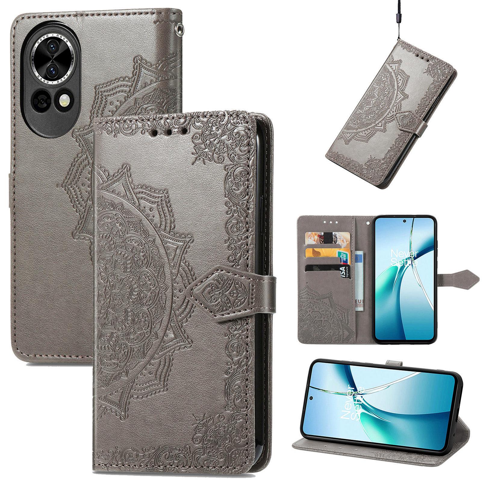 

For Huawei nova 13 5G Wallet Case Mandala Flower Leather Phone Cover Stand Grey