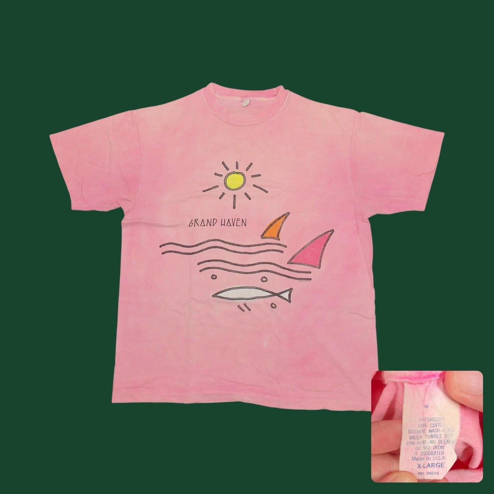 Vintage 1989 Grand Haven Neon Pink T-Shirt Single Stitch Mens XL CYRK L