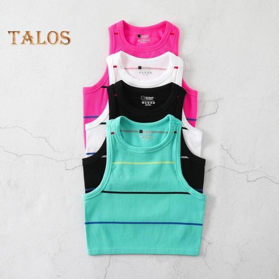 Damski prążkowany top na ramiączkach bez rękawów z okrągłym dekoltem, dopasowany, letni krótki top do noszenia na co dzień, na plażę, do sportu