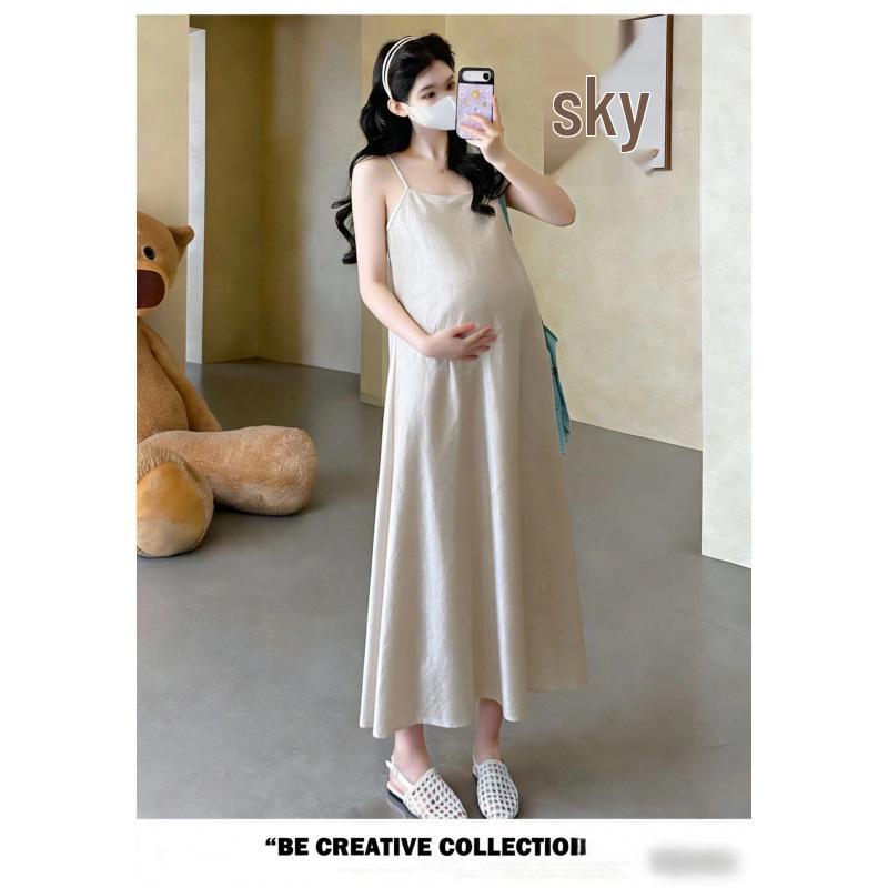 

2026 Fashionable Solid Color Summer Maternity Two-Piece Set: Short Sleeve Top & Skirt 2XL