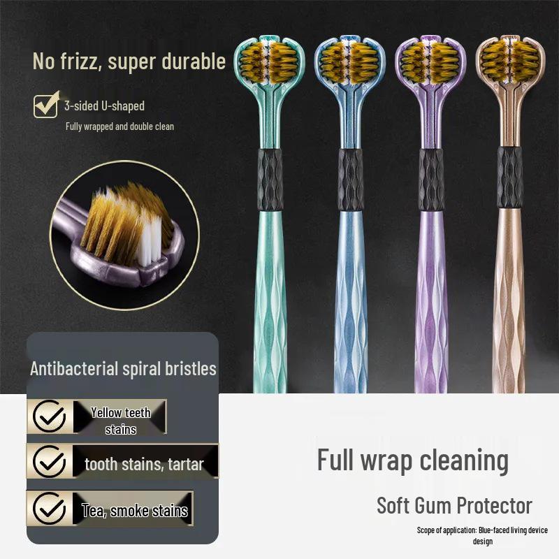 3D Three-sided Toothbrush: Soft Bristles for Gum Care, Adult Deep Cleaning, Couple and Family Pack.