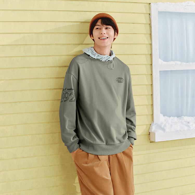 Skechers Retro Sports Loose Fit Crewneck Sweatshirt Unisex Sweatshirt Laurel-Oak Gray L324U096-04AU