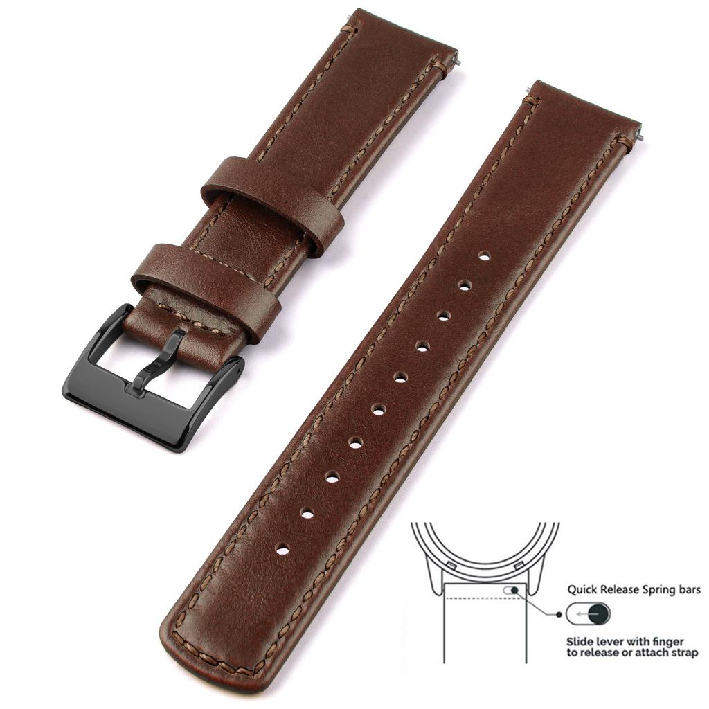 Genuine Leather Top Grain Watch Band, Quick Release 20mm/22mm Watch Strap, Fits Samsung Galaxy Watch, Men and Women Watch band