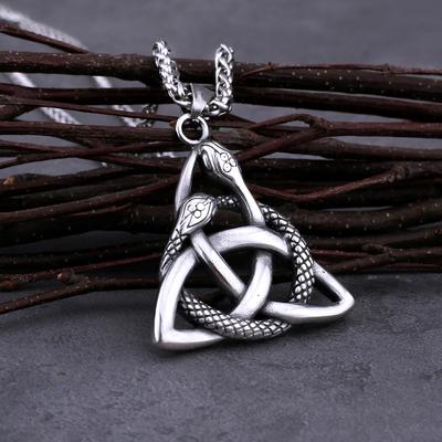 Collier Symbole de la Trinité Nordique Ouroboros Viking Hommes Acier Inoxydable Biker Rune Amulette Collier Pendentif Bijoux de Fête Club
