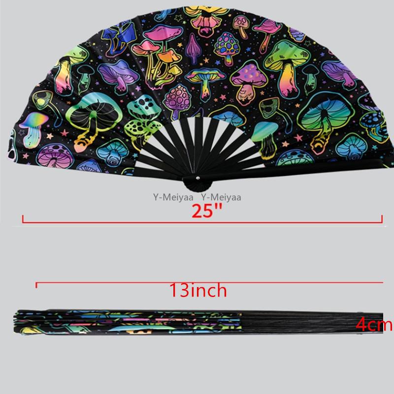 1PC 33cm Fluorescence Fan Folding Craft Fan With Energetic Neon Pattern For Men Women Night Show Halloween Christmas Festival