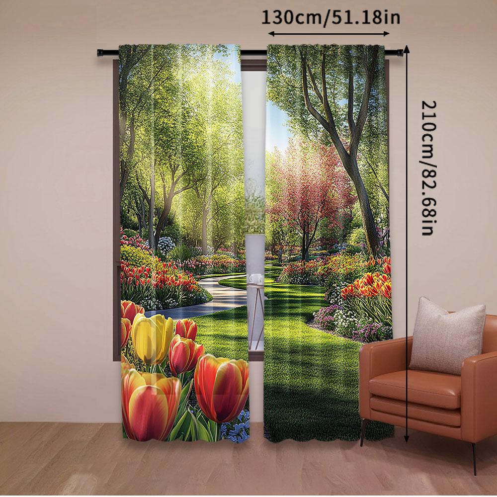 Set Of 2 Garden Curtain Keukenhof Colorful Tulip Flowers Trees Foliage Spring Season Bedroom Living Room For Area Made Polyester
