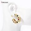 New Trendy Colorful Zircon C-Shape Stud Earrings For Women Brass Open Ear Stud Party Jewelry Accessories