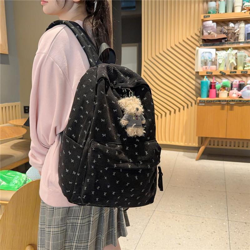 Cute Corduroy Backpack for Women School Bag Lightweight Daily Use Bookbag