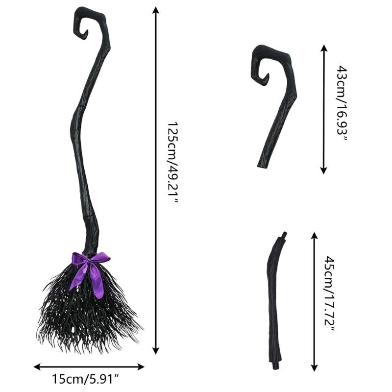 Halloween Party Witch Broom Plastic Broomsticks Kid Broom with Ribbons Props for Halloween Cosplay Costume Party Decor