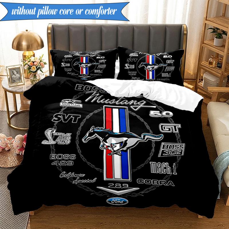 3PCS Mustang Printed Bedding Set For Bedroom dormitory, Includes 1 Duvet Cover & 2 Pillowcases for All Seasons Home Decor Fan gifts