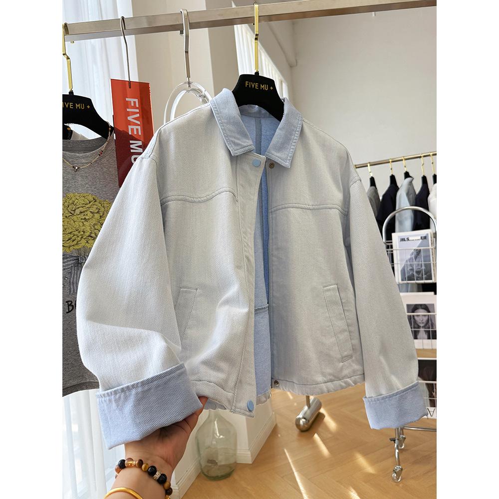 

Premium Stylish Korean Casual Women s Denim Jacket with Turn-Down Collar for Spring Outings S (recommended for up to 55kg) светло-синий