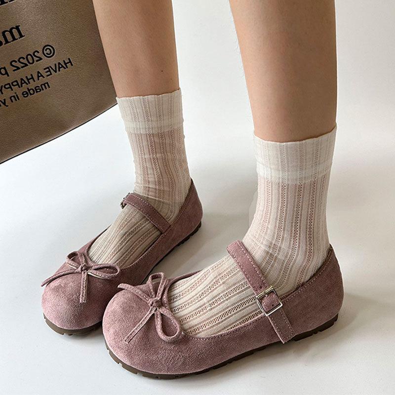 Flat bottom one word with bow Mary Jane shoes  spring new French round head ballet style single shoes