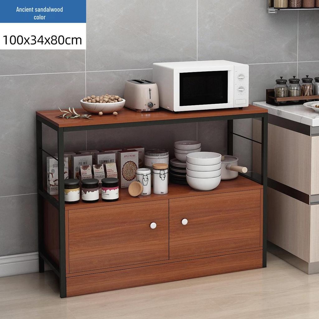 Multi-Layer Kitchen Organizer: Storage Rack, Bowl Cabinet, Cutting Table, Microwave & Vegetable Shelf, Floor Standing Cupboard