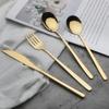 4Pcs/Set Knife Fork Spoon Dinnerware Cutlery Set 304 Stainless Steel Tableware Flatware Set Black Gold Set Kitchen Dining Silverware Set