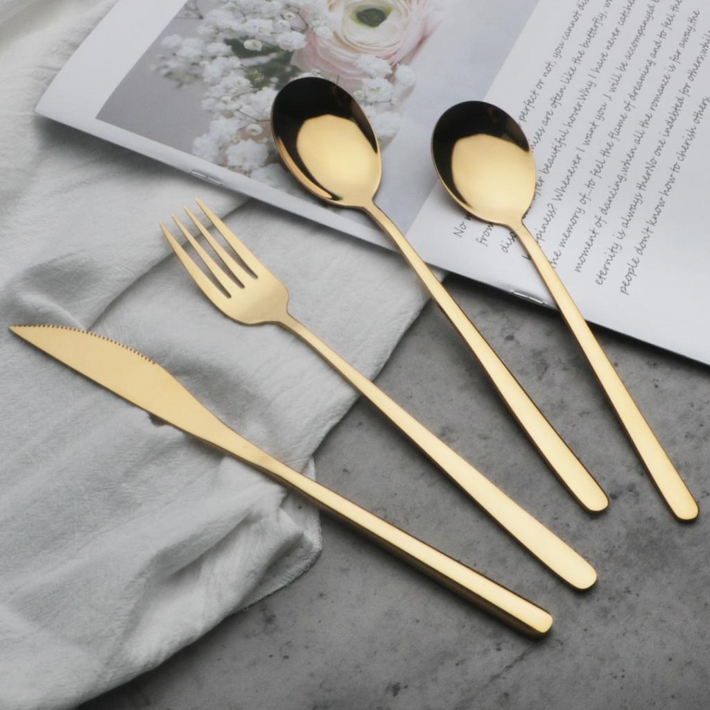 4Pcs/Set Knife Fork Spoon Dinnerware Cutlery Set 304 Stainless Steel Tableware Flatware Set Black Gold Set Kitchen Dining Silverware Set